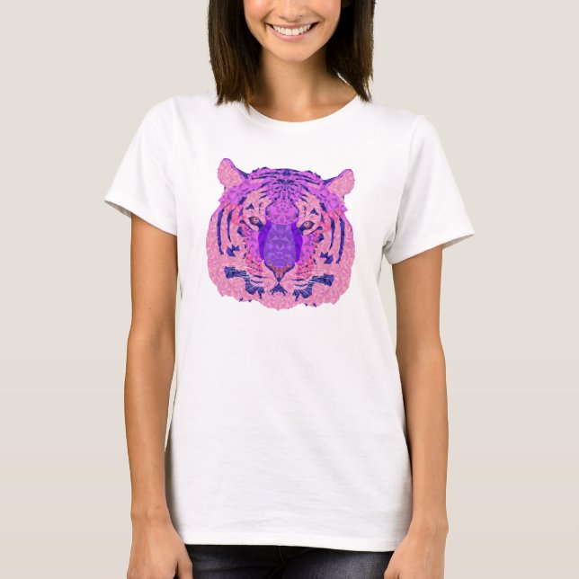 T-shirts Tigre geométrico roxo (Frente)