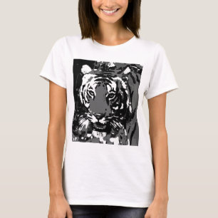 T-shirts Tigre Pop de Arte Preto Branco