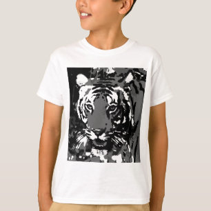 T-shirts Tigre Pop de Arte Preto Branco