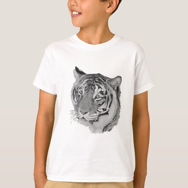 T-shirts tigre preto-e-branco com imagem do gato grande (Frente)
