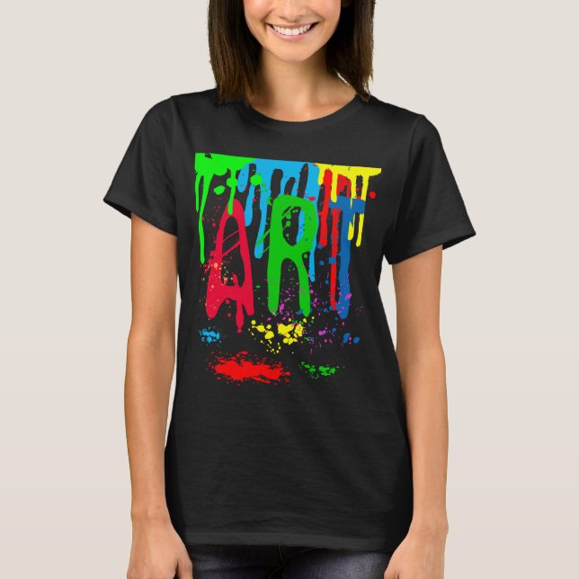 T-shirts Tinta colorida ART preto engraçado (Frente)