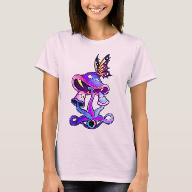 T-shirts Tintura com fome T do laço do cogumelo (Frente)