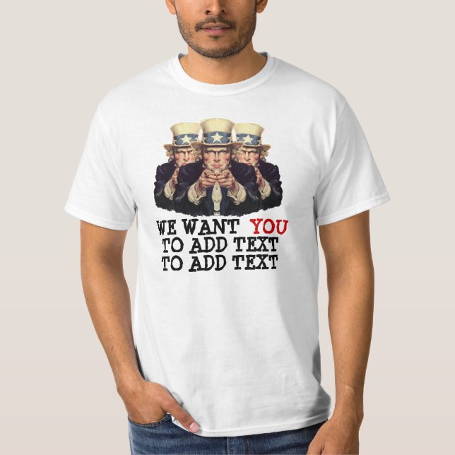T-shirts Tio Sam eu quero-o adicionar o modelo do texto (Frente)