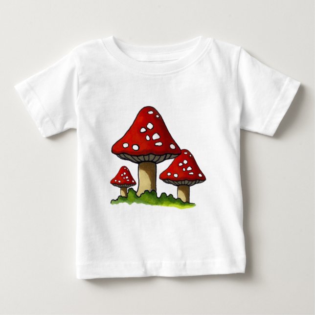 T-shirts Toadtstools vermelho, cogumelo: Arte Freehand (Frente)