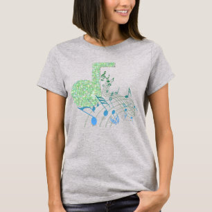 T-shirts Topo das Notas de Música Verde e Azul