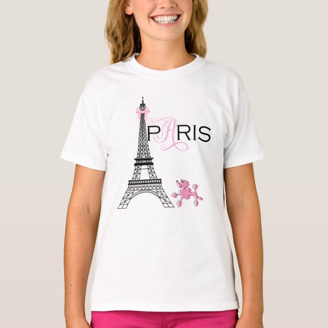 T-shirts Torre Eiffel Arco Rosa Paris França Poodle Chic (Frente)