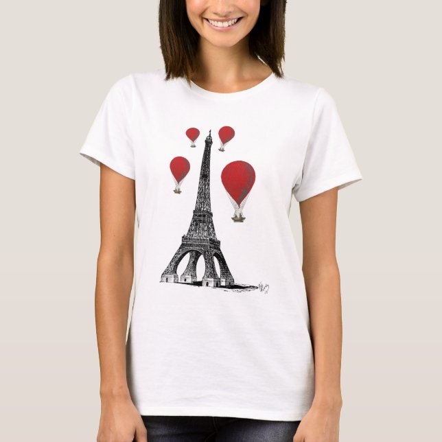 T-shirts Torre Eiffel e Balões de Ar Quente Vermelho (Frente)