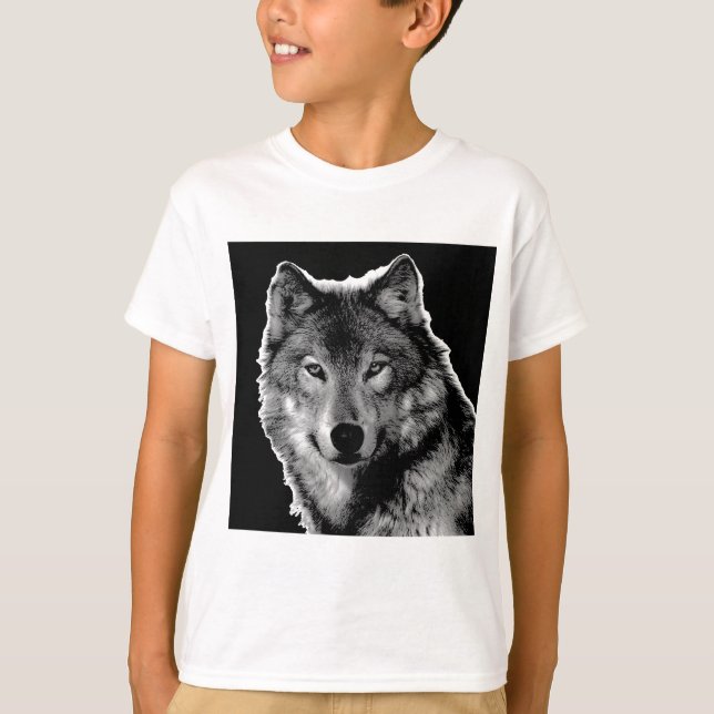 T-shirts Trabalho de arte do Lobo Negro e Branco (Frente)