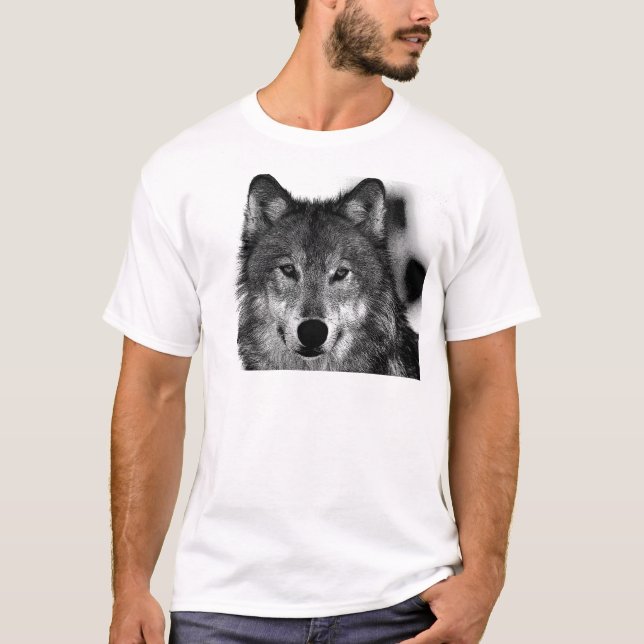 T-shirts Trabalho de arte do Lobo Negro e Branco (Frente)