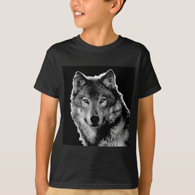 T-shirts Trabalho de arte do Lobo Negro e Branco (Frente)