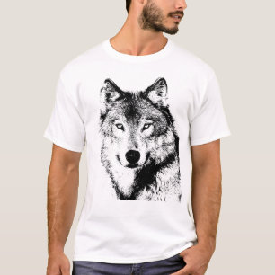 T-shirts Trabalhos de arte do lobo preto & branco
