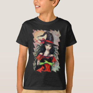 T-shirts Travessuras de Outono Bruxa de Halloween e Gato Pr