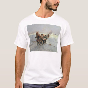 T-shirts Trenós em uma paisagem do inverno