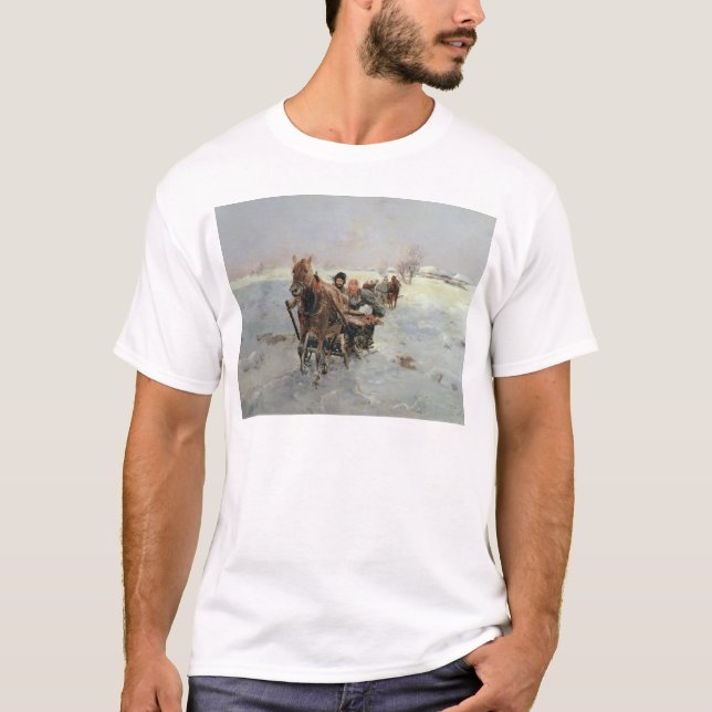 T-shirts Trenós em uma paisagem do inverno (Frente)