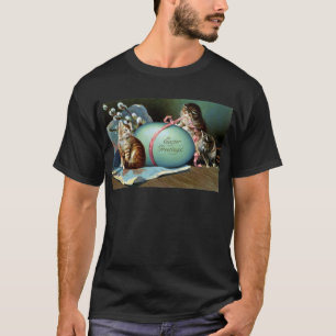 T-shirts Três gatos & ovo da páscoa azul grande