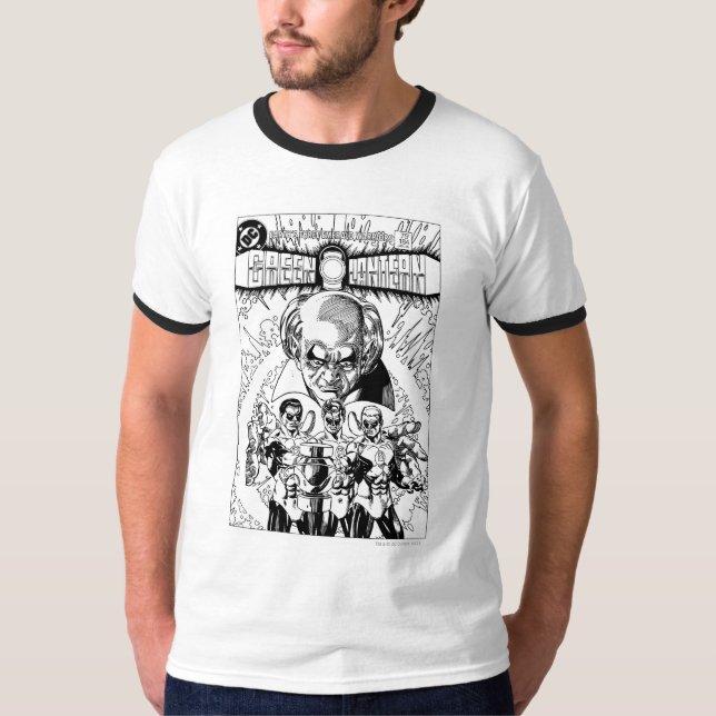T-shirts Três Lanteras Verdes Cobrir em Quadrinhos, Preto e (Frente)