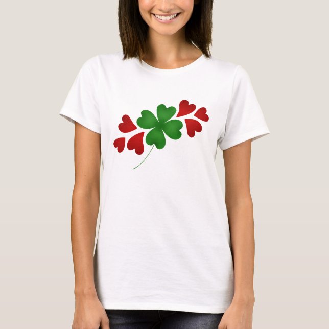 T-shirts Trevo com forma romântica bonito dos corações (Frente)