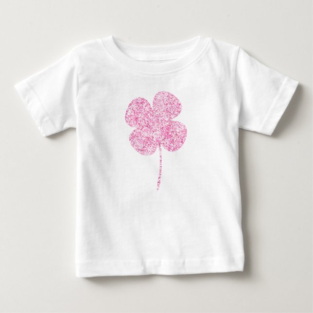 T-shirts Trevo de Faux Brilhante Rosa (Frente)