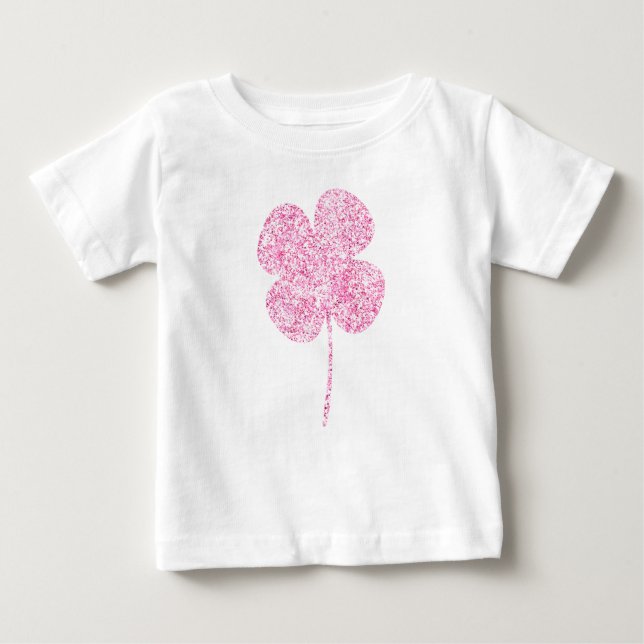 T-shirts Trevo de Faux Brilho Rosa (Frente)
