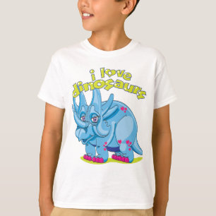 T-shirts Triceratops amigável azul brilhante com coraçõe