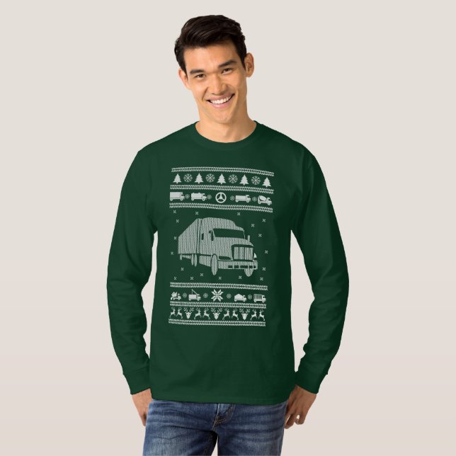 T-shirts Truck Driver Ugly Christmas Sweater (Frente Completa)
