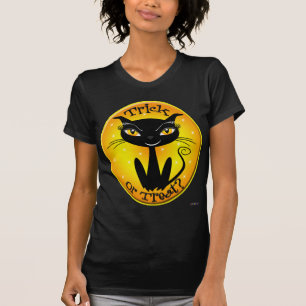 T-shirts Truque Whimsical ou Tratar? Gato com estrelas