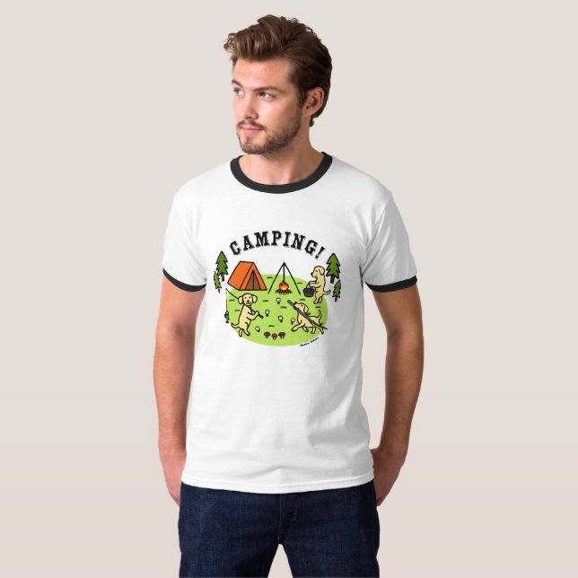 T-shirts Tshirt de acampamento amarelo de Labradors (Frente Completa)