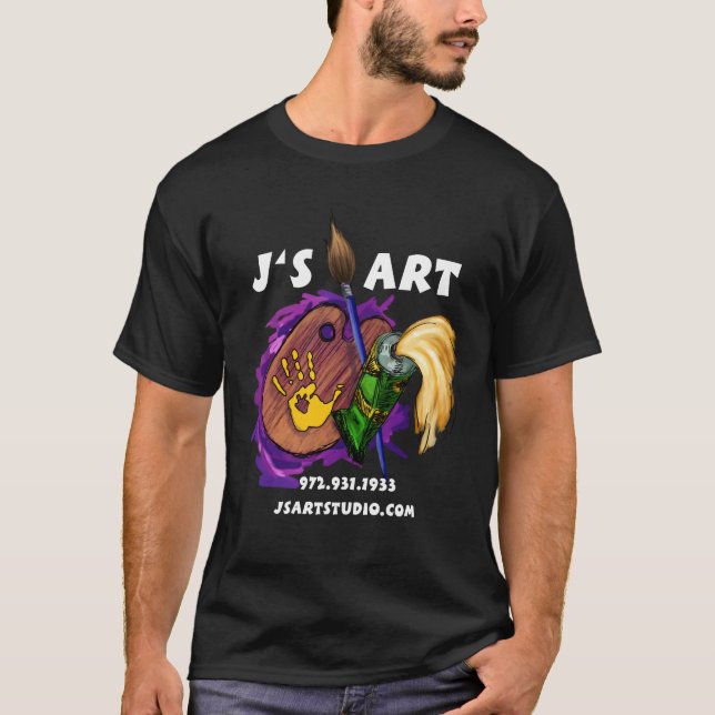 T-shirts Tshirt do preto do estúdio da arte de Js (Frente)
