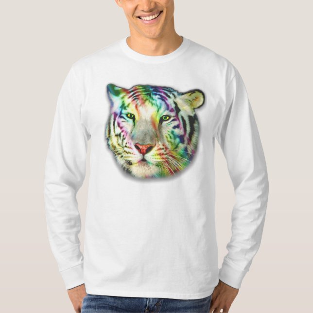 T-shirts Tshirt do tigre L/S do arco-íris (Frente)