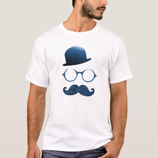 T-shirts Tshirt homem branco chapéu luneta e bigode (Frente)