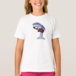 T-shirts Tubarão engraçado que joga a guitarra vermelha