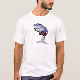 T-shirts Tubarão engraçado que joga a guitarra vermelha
