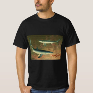 T-shirts Tubarões-Azuis Comendo Peixes, Vida Marinha Antiga