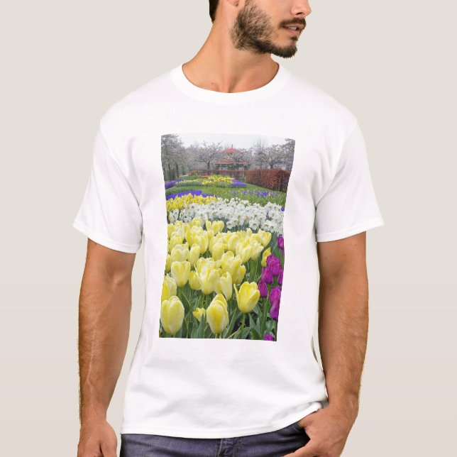 T-shirts Tulipas, daffodilos e flores de Hyacinth de Uva, (Frente)