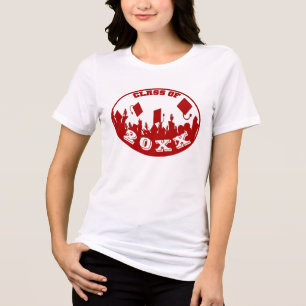 T-shirts Turma de Graduados Vermelhos Lançando Boinas
