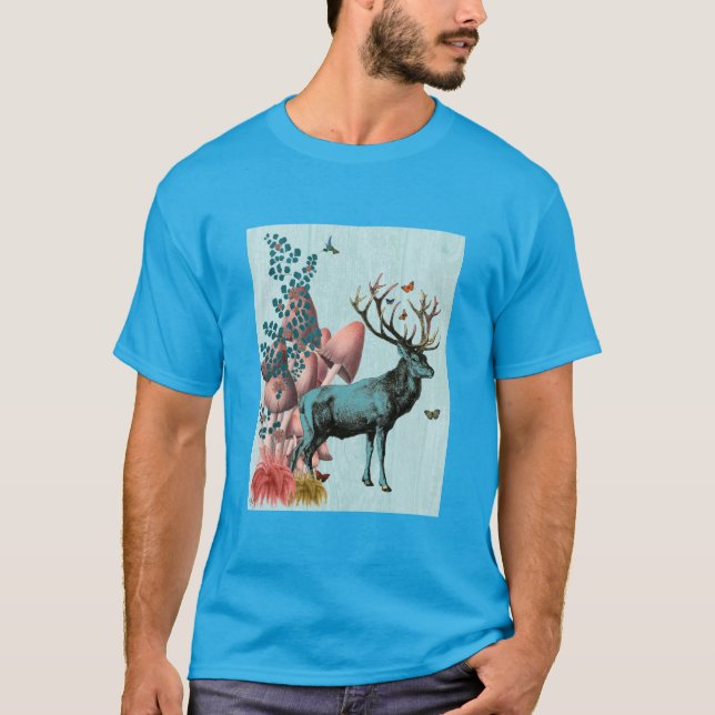 T-shirts Turquesa Deer na Floresta dos Cogumelos 2 (Frente)