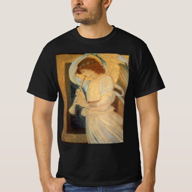 T-shirts Um Anjo Tocando uma Flauta de Burne Jones (Frente)