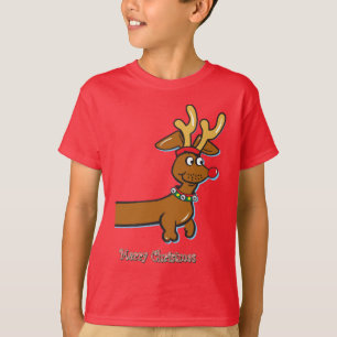 T-shirts Um Dachshund bonito que veste os Antlers da rena