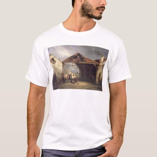 T-shirts Um Farrier que calça um cavalo (Frente)