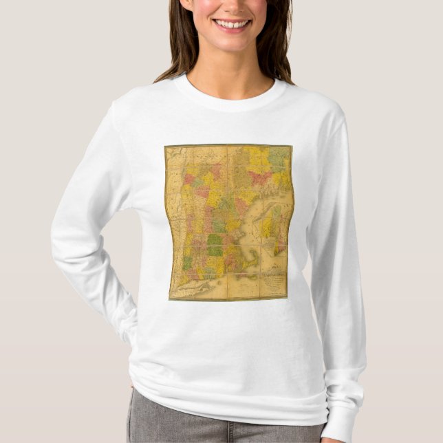 T-shirts Um mapa dos estados de Nova Inglaterra (Frente)
