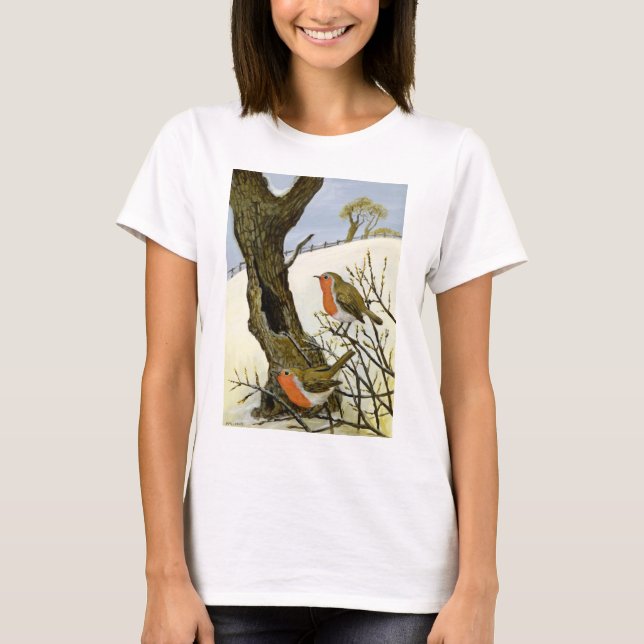 T-shirts Um par de robins (Frente)