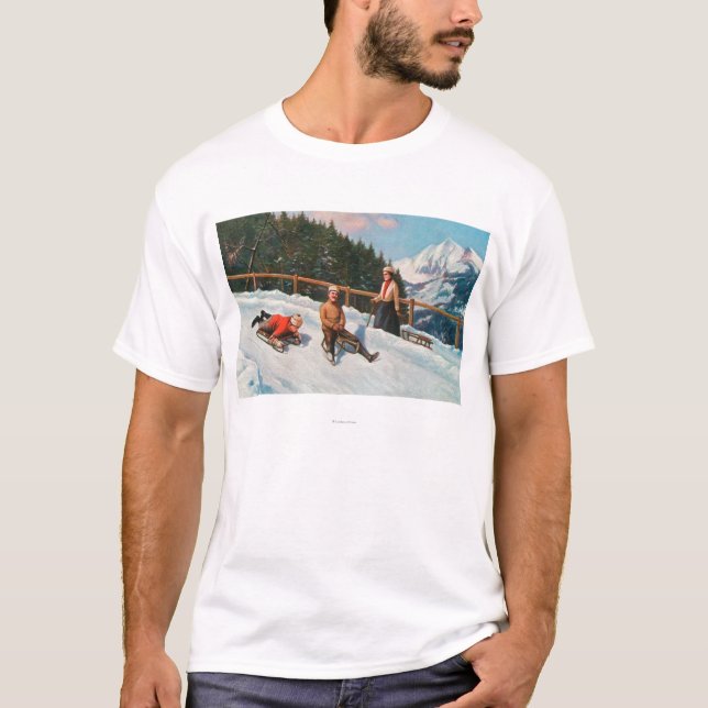 T-shirts Uma cena Sledding do Toboggan (Frente)