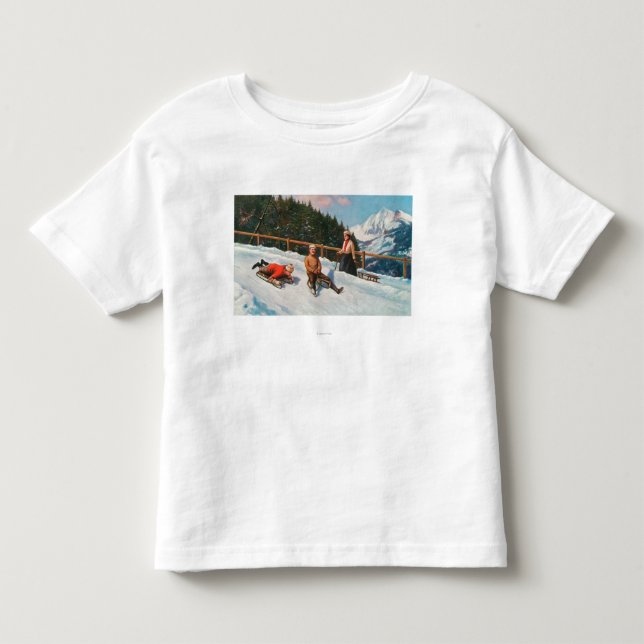 T-shirts Uma cena Sledding do Toboggan (Frente)