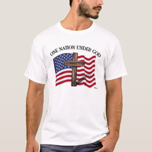 T-shirts Uma Nação Sob Deus com cruz robusta e bandeira dos