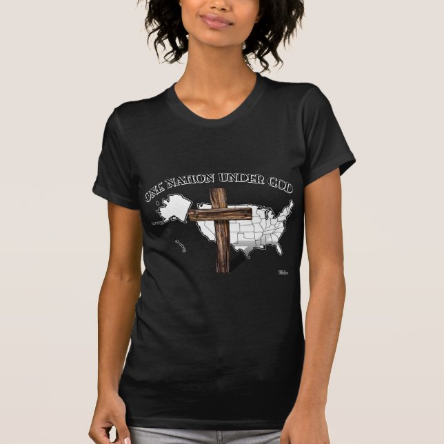 T-shirts Uma Nação Sob Deus com o contorno dos EUA (Frente)