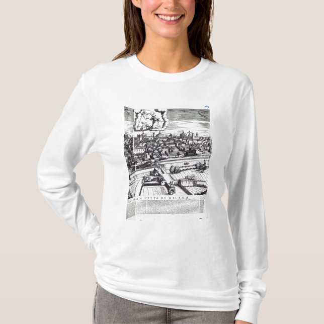 T-shirts Uma seção de um mapa de Milão, 1640 (Frente)