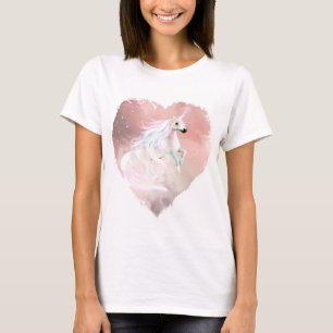 T-shirts Unicórnio pastel bonito em um coração