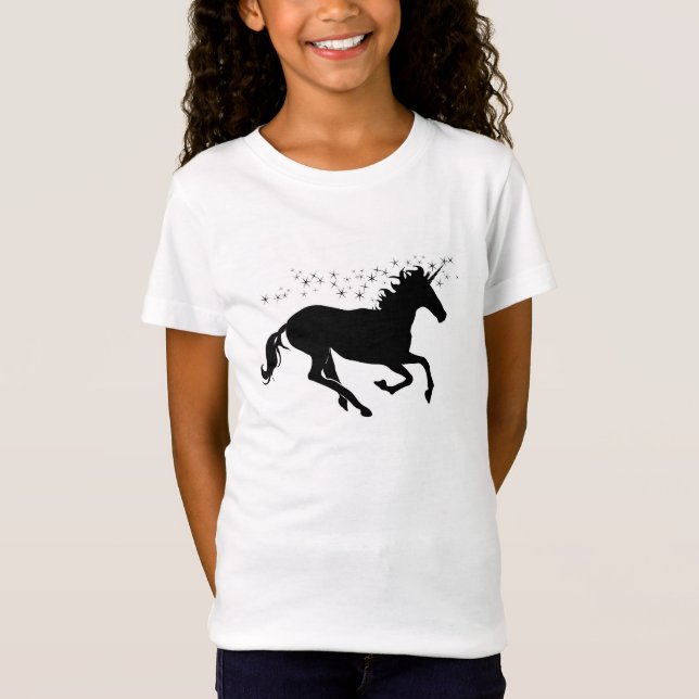 T-shirts Unicórnio preto com estrelas mágicas (Frente)