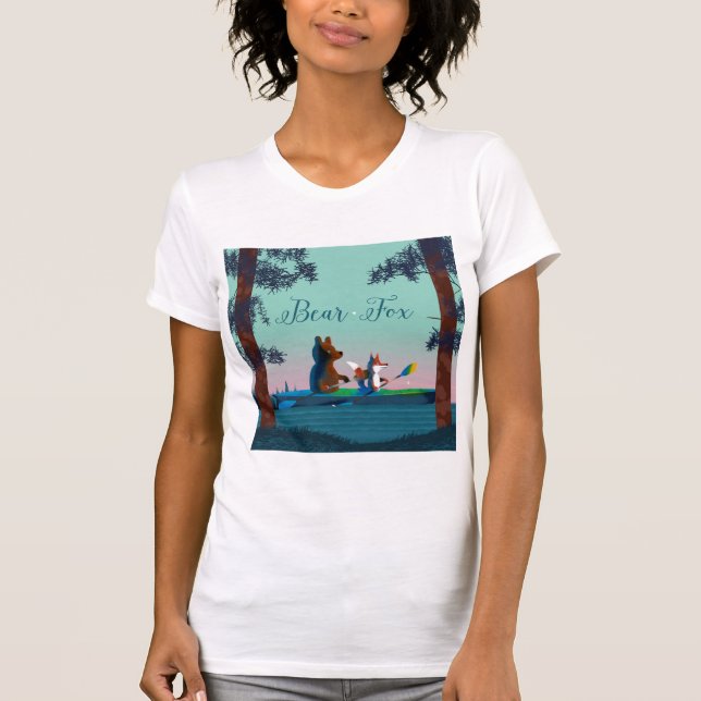T-shirts Urso bonito e Fox que kayaking em um rio selvagem (Frente)