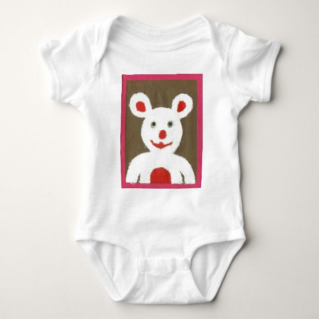 T-shirts Urso Branco com Nariz Vermelho, Boca e Ouvidos (Pa (Frente)